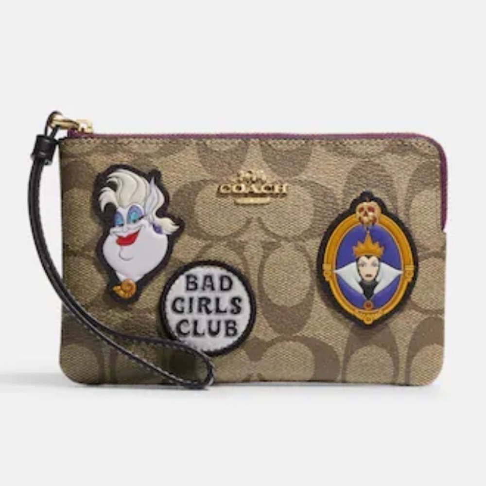 DISNEY X Coach Corner Zip Wristlet In Signature Canvas With Patches